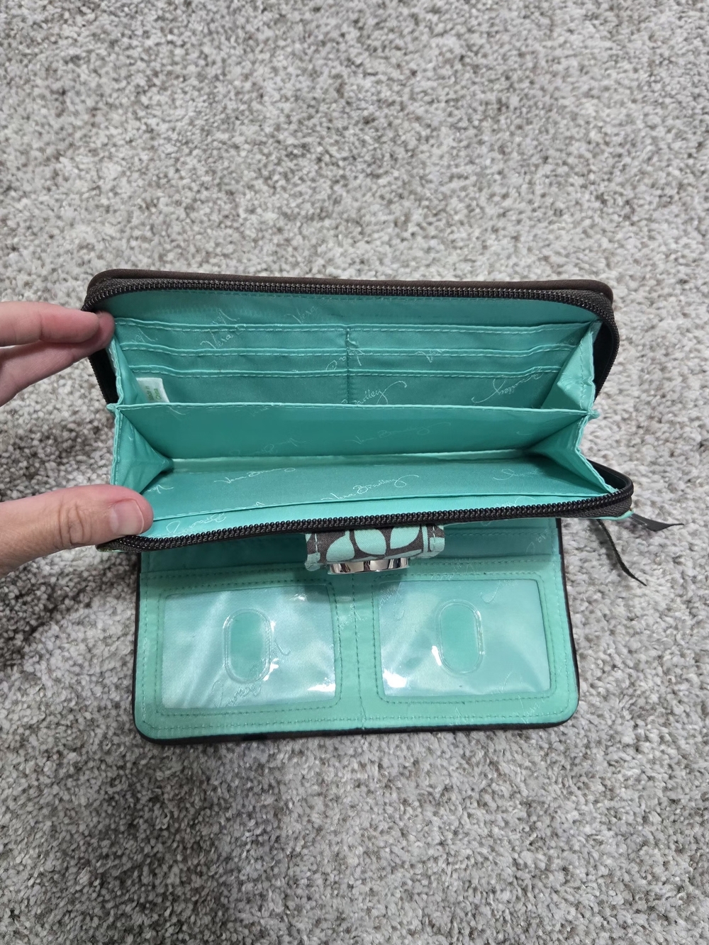 Vera Bradley Brown and Teal Leaf Quilted Zip-Around Wallet - Picture 4 of 4